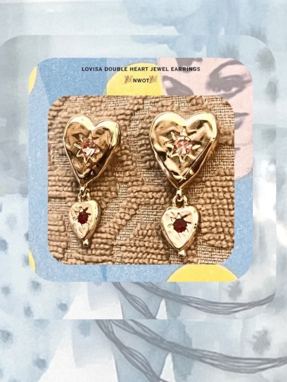 🎉🎉Lovisa Gold Double Heart 💕 Drop Earrings Pink & Red Jewels